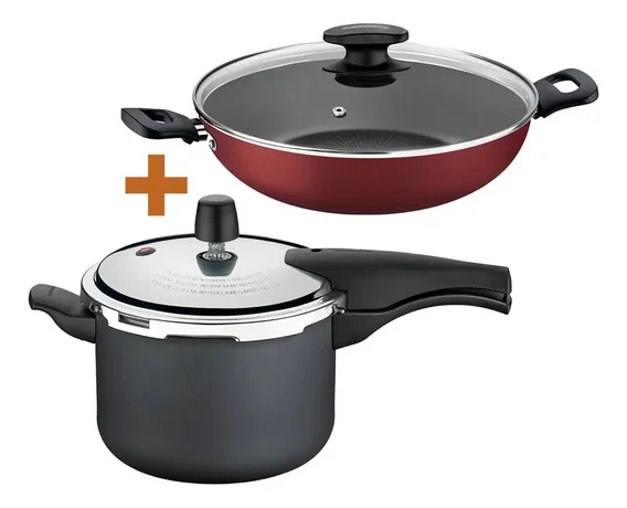 Panela Pressão 4,5 Grafite + Panela Wok 28cm Tramontina