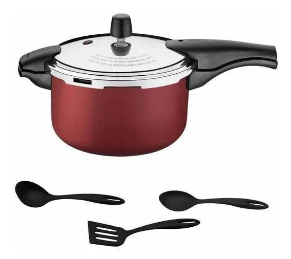 Panela Pressão 6l Alum Antiaderente + Utensílios Tramontina Cor Vermelho