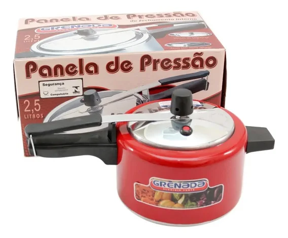 Panela Pressão 2,5 Litros Alumínio Vermelha Cabo Anatômico