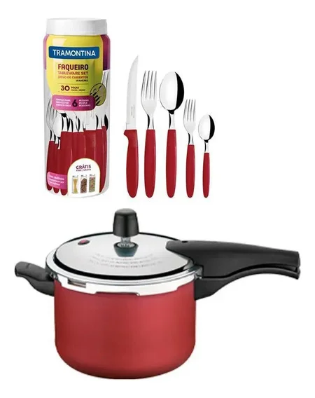 Panela Pressão 4,5l + Faqueiro 30peças Vermelho Tramontina