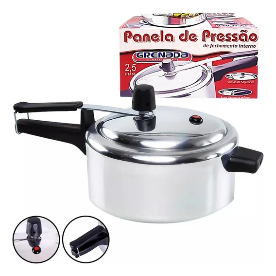 Panela Pressao Antiaderente Aluminio Polida 2,5 L Cozinha Cinza