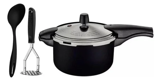 Panela Pressão Alumínio 6l Preto Amassador Concha Tramontina