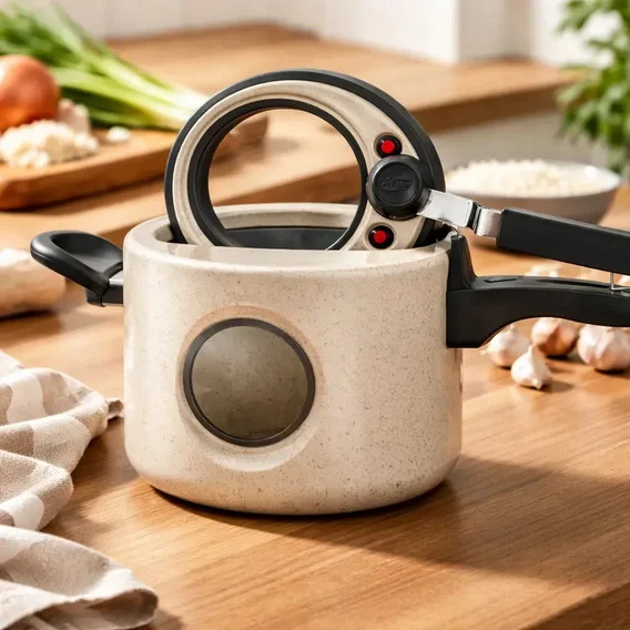 Panela Pressão 4,5l Visor Lateral Mta Baunilha Antiaderente