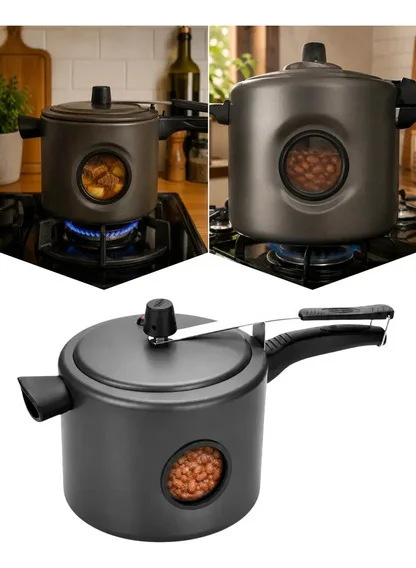 Panela Pressão 4,5l Visor Vidro Lateral Antiaderente Grafite Grafite