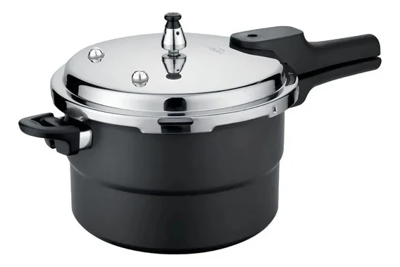 Panela Pressão 4l Externa Antiaderente Bandeja Separadora Preta