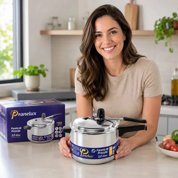 Panela Pressão Panelux 3l Classic Alumínio Polida Cinza-claro